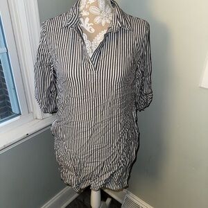 Thread + Supply Women’s Gray and White Striped Shirt Dress, Size Small